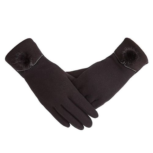 Nouvelle Femme Automne Hiver Non Inversé Velours Cachemire Doigt Complet Chaud Dentelle Gants Femmes Coton Écran Tactile Gants Taille Unique C Noir