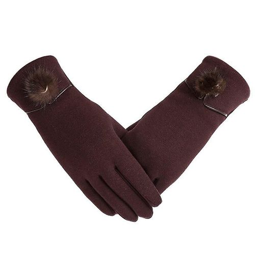 Nouvelle Femme Automne Hiver Non Inversé Velours Cachemire Doigt Complet Chaud Dentelle Gants Femmes Coton Écran Tactile Gants Taille Unique C Marron