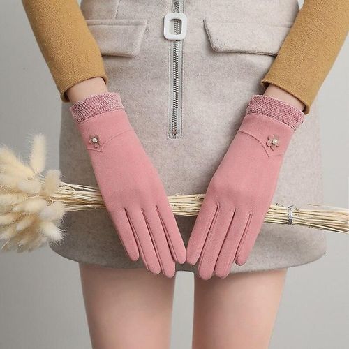 Nouvelle Femme Automne Hiver Non Inversé Velours Cachemire Doigt Complet Chaud Dentelle Gants Femmes Coton Écran Tactile Gants Taille Unique F35 Rose