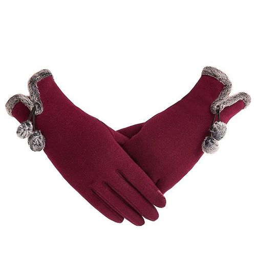 Nouvelle Femme Automne Hiver Non Inversé Velours Cachemire Doigt Complet Chaud Dentelle Gants Femmes Coton Écran Tactile Gants Taille Unique E Rouge