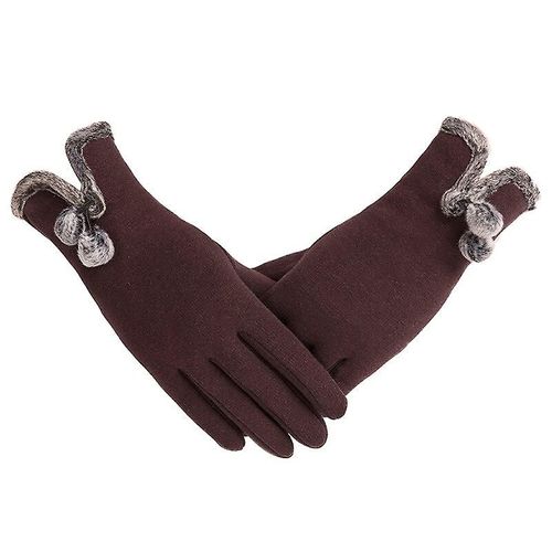 Nouvelle Femme Automne Hiver Non Inversé Velours Cachemire Doigt Complet Chaud Dentelle Gants Femmes Coton Écran Tactile Gants Taille Unique E Marron