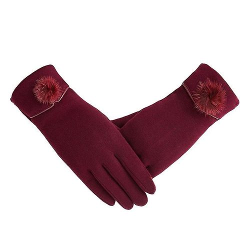 Nouvelle Femme Automne Hiver Non Inversé Velours Cachemire Doigt Complet Chaud Dentelle Gants Femmes Coton Écran Tactile Gants Taille Unique C Rouge