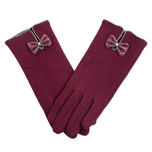 Nouvelle Femme Automne Hiver Non Inversé Velours Cachemire Doigt Complet Chaud Dentelle Gants Femmes Coton Écran Tactile Gants Taille Unique D Rouge