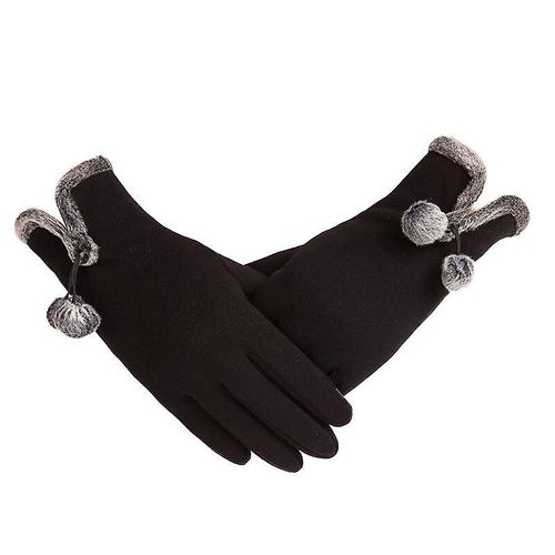 Nouvelle Femme Automne Hiver Non Inversé Velours Cachemire Doigt Complet Chaud Dentelle Gants Femmes Coton Écran Tactile Gants Taille Unique E Noir