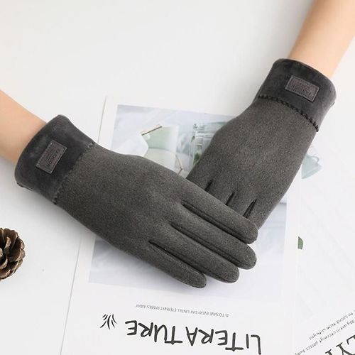 Nouvelle Femme Automne Hiver Non Inversé Velours Cachemire Doigt Complet Chaud Dentelle Gants Femmes Coton Écran Tactile Gants Taille Unique F40 Gris