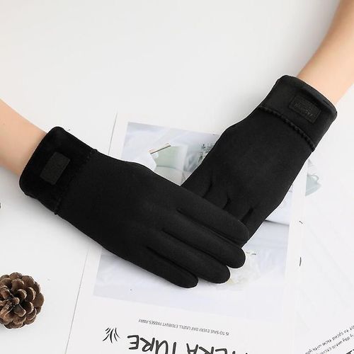 Nouvelle Femme Automne Hiver Non Inversé Velours Cachemire Doigt Complet Chaud Dentelle Gants Femmes Coton Écran Tactile Gants Taille Unique F40 Noir
