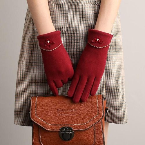 Nouvelle Femme Automne Hiver Non Inversé Velours Cachemire Doigt Complet Chaud Dentelle Gants Femmes Coton Écran Tactile Gants Taille Unique F38 Rouge