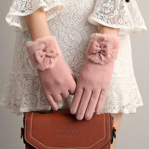 Nouvelle Femme Automne Hiver Non Inversé Velours Cachemire Doigt Complet Chaud Dentelle Gants Femmes Coton Écran Tactile Gants Taille Unique F37 Rose
