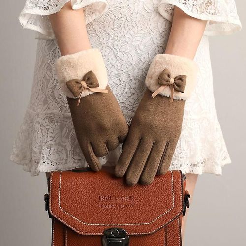 Nouvelle Femme Automne Hiver Non Inversé Velours Cachemire Doigt Complet Chaud Dentelle Gants Femmes Coton Écran Tactile Gants Taille Unique F37 Kaki