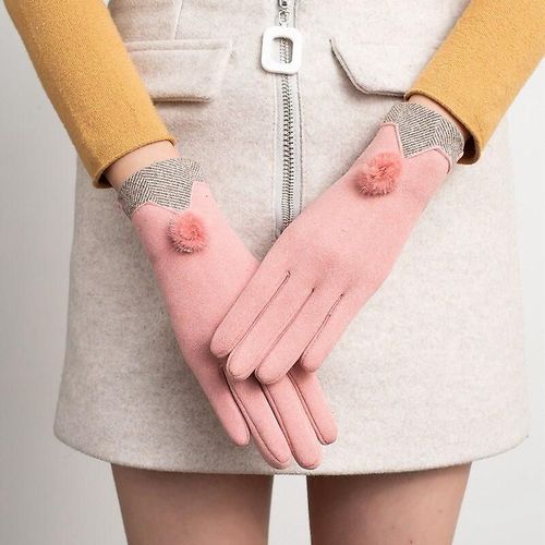 Nouvelle Femme Automne Hiver Non Inversé Velours Cachemire Doigt Complet Chaud Dentelle Gants Femmes Coton Écran Tactile Gants Taille Unique F36 Rose