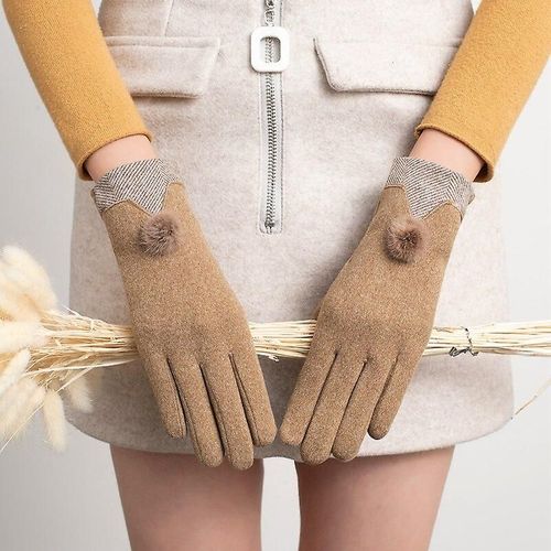 Nouvelle Femme Automne Hiver Non Inversé Velours Cachemire Doigt Complet Chaud Dentelle Gants Femmes Coton Écran Tactile Gants Taille Unique F36 Kaki