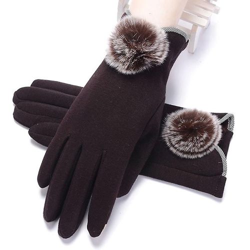 Nouvelle Femme Automne Hiver Non Inversé Velours Cachemire Doigt Complet Chaud Dentelle Gants Femmes Coton Écran Tactile Gants Taille Unique I31 Café