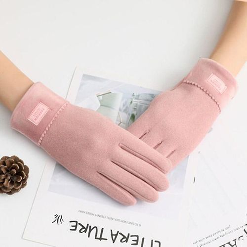 Nouvelle Femme Automne Hiver Non Inversé Velours Cachemire Doigt Complet Chaud Dentelle Gants Femmes Coton Écran Tactile Gants Taille Unique F40 Rose