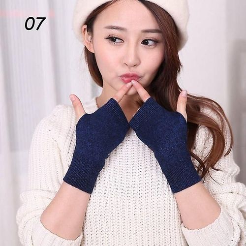 Femmes Hiver Tricoté Sans Doigts Laine Gant Chaud Solide Stretch Demi Mitaine Dame Tricot Court Gants En Cachemire Pour Femme Taille Unique 07 Hua Blue