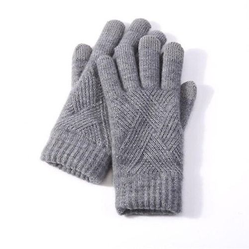 Hommes Femmes Hiver Double Couche Chaud Tricot Doigt Complet Mitaine Femme Laine Écran Tactile Velours Épais Cyclisme Conduite Gant Taille Unique Gris Foncé