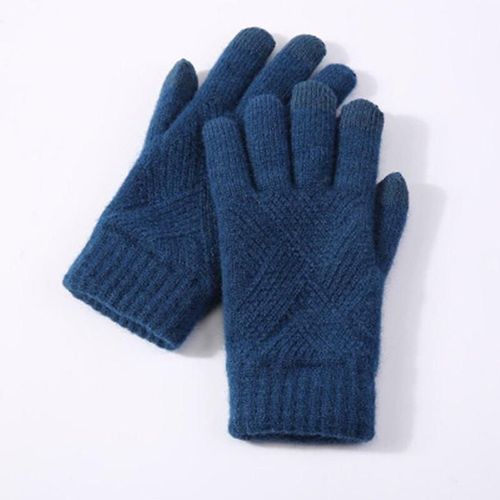 Hommes Femmes Hiver Double Couche Chaud Tricot Doigt Complet Mitaine Femme Laine Écran Tactile Velours Épais Cyclisme Conduite Gant Taille Unique Bleu Foncé