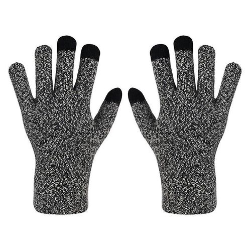 Hommes Femmes Hiver Double Couche Chaud Tricot Doigt Complet Mitaine Femme Laine Écran Tactile Velours Épais Cyclisme Conduite Gant Taille Unique Noir Gris