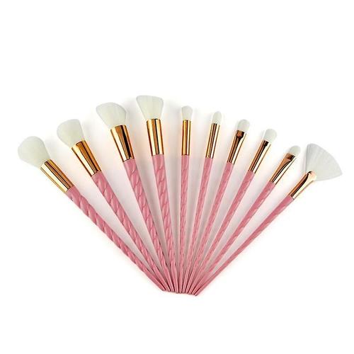 Nouveau 10 Pièces Ensemble De Pinceaux De Maquillage Licorne Poignée En Spirale Colorée Outil De Beauté De Cheveux Blancs/Couleur 10 Poignées De Poudre 