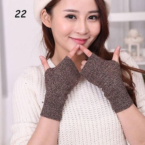 Femmes Hiver Tricoté Sans Doigts Gant De Laine Chaud Solide Extensible Demi Mitaine Dame Tricot Court Gants En Cachemire Pour Femme Taille Unique 22 Hua Café