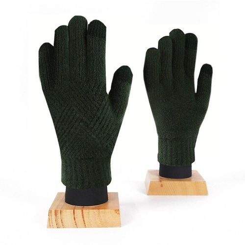 Hommes Femmes Hiver Double Couche Chaud Tricot Doigt Complet Mitaine Femme Laine Écran Tactile Velours Épais Cyclisme Conduite Gant Taille Unique Vert Foncé