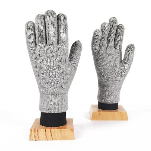Hommes Femmes Hiver Double Couche Chaud Tricot Doigt Complet Mitaine Femme Laine Écran Tactile Velours Épais Cyclisme Conduite Gant Taille Unique F85 Gris Clair