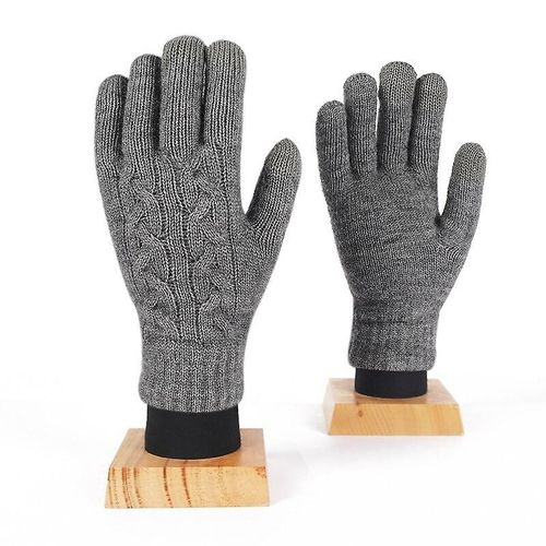 Hommes Femmes Hiver Double Couche Chaud Tricot Doigt Complet Mitaine Femme Laine Écran Tactile Velours Épais Cyclisme Conduite Gant Taille Unique F85 Gris Foncé