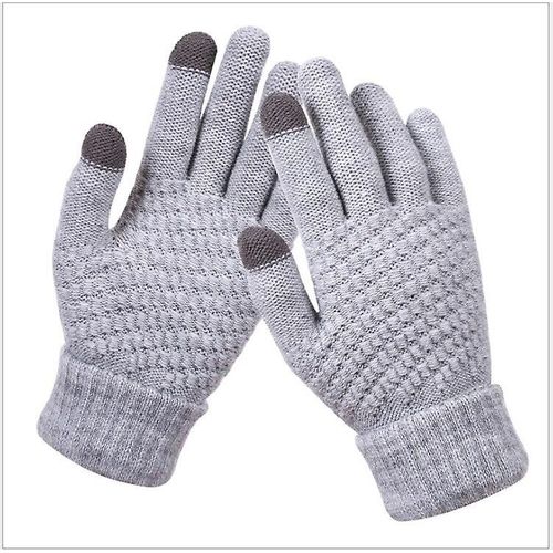 Gants D'hiver Pour Hommes Et Femmes, Mitaines En Tricot Extensible Et Chaud, Imitation Laine, Doigt Complet, Crochet Épais, 21x12cm, Gris