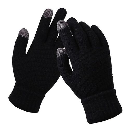 Gants D'écran D'hiver Pour Femmes Et Hommes, Mitaines Chaudes Et Extensibles En Tricot, Imitation Laine, Doigt Complet, Crochet Épais 21x12cm, Noir