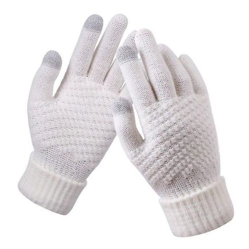 Gants D'écran D'hiver Pour Femmes Et Hommes, Mitaines Tricotées Chaudes Et Extensibles, Imitation Laine, Doigt Complet, Crochet Épais 21x12cm, Blanc