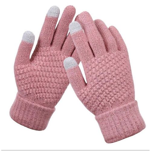Gants D'hiver Pour Femmes Et Hommes, Mitaines Tricotées Chaudes Et Extensibles, Imitation Laine, Doigt Complet, Crochet Épais, 21x12cm, Rose