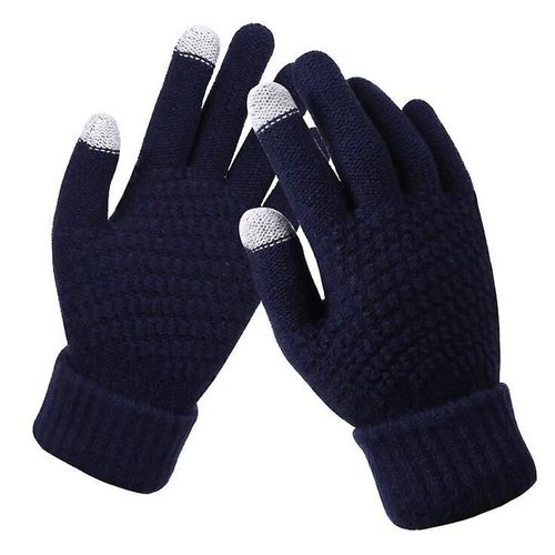 Gants D'écran D'hiver Pour Femmes Et Hommes, Mitaines Tricotées Chaudes Et Extensibles, Imitation Laine, Doigt Complet, Crochet Épais 21x12cm, Marine