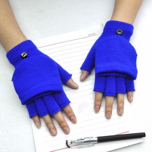 Gants D'hiver Chauds En Laine Épaississants Tricotés Sans Doigts Avec Doigts Exposés Gants Épais Sans Doigts Mitaines Pour Femmes Taille Unique B-Bleu