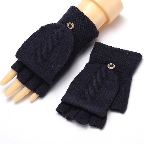 Gants D'hiver Chauds En Laine Épaississants Tricotés Sans Doigts Avec Doigts Exposés Gants Épais Sans Doigts Mitaines Pour Femme Taille Unique A-Navy