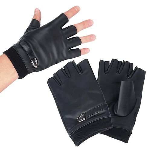 Gants Sans Doigts En Cuir Pu Noir Pour Femmes, Boutons Féminins Solides, Chauds, Demi-Doigt De Conduite, Gants Punk À Moteur Épais Noirs