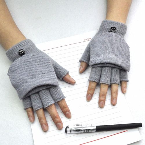 Gants D'hiver Chauds En Laine Épaississants Tricotés Sans Doigts Avec Doigts Exposés Gants Épais Sans Doigts Mitaines Pour Femmes Taille Unique B-Gris