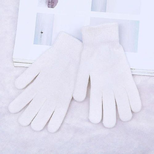 Gants D'hiver Tricotés Côtelés Unisexes Pour Femmes Et Hommes, Classiques, Basiques, Doublure Épaisse, Mitaines Thermiques, Taille Unique, Blanc