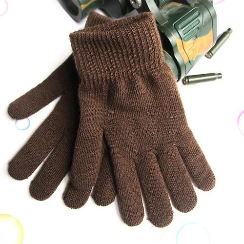 Gants D'hiver Tricotés Côtelés Unisexes Pour Femmes Et Hommes, Classiques, Basiques, Doublure Épaisse, Mitaines Thermiques, Taille Unique, Café
