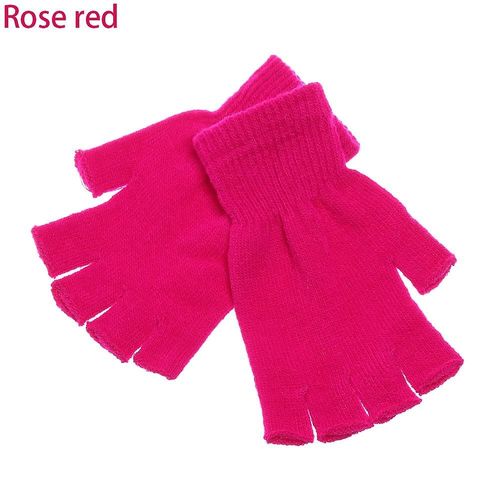 Gants Chauds En Laine Tricotés Sans Doigts Pour Hommes Et Femmes, Couleur Unie, Mitaines Extensibles, Doigts Exposés, Gants Courts En Cachemire, Taille Unique, Rose Rouge Style 2, Hiver Automne