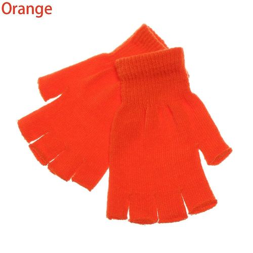 Gants Chauds En Laine Tricotés Sans Doigts Pour Hommes Et Femmes, Couleur Unie, Mitaines Extensibles, Doigts Exposés, Gants Courts En Cachemire, Taille Unique, Orange Style 2, Hiver Automne