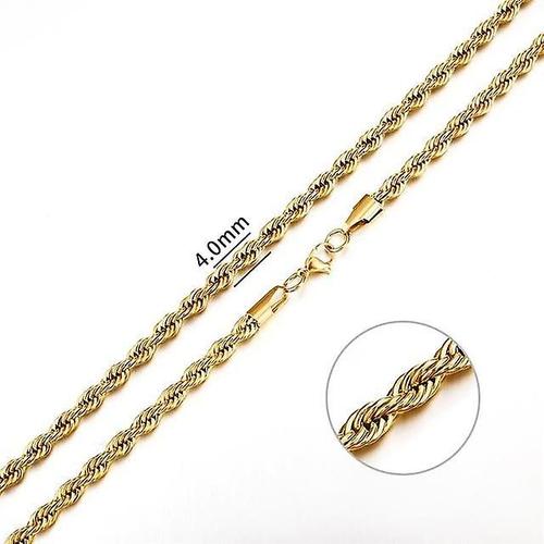 Collier Chaîne En Corde De 2mm À 7mm, Bijoux Résistants À L'eau En Acier Inoxydable Pour Hommes Et Femmes, Cadeau Couleur Or Et Argent-Taille 50cm 55cm Couleur 4 Mm Or