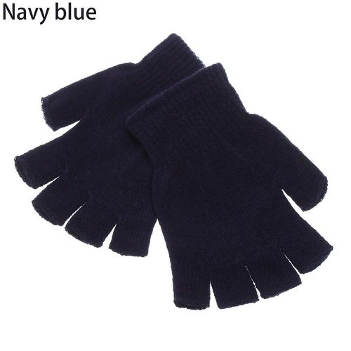 Paire Nouvelle Mode Unisexe Hommes Femmes Chaud Magique Tricoté Extensible Élastique Mitaine Demi Doigt Gants Sans Doigts Se Préparer Pour L'hiver Taille Unique Bleu Marine