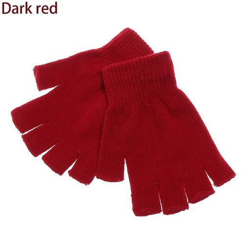 Paire Nouvelle Mode Unisexe Hommes Femmes Chaud Magique Tricoté Extensible Élastique Mitaine Demi Doigt Gants Sans Doigts Se Préparer Pour L'hiver Taille Unique Rouge Foncé