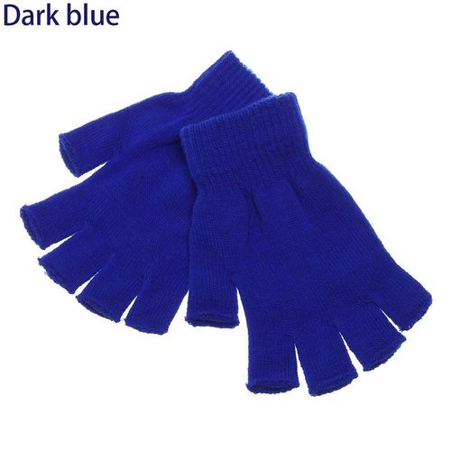 Paire Nouvelle Mode Unisexe Hommes Femmes Chaud Magique Tricoté Stretch Élastique Mitaine Demi Doigt Gants Sans Doigts Se Préparer Pour L'hiver Taille Unique Bleu Foncé