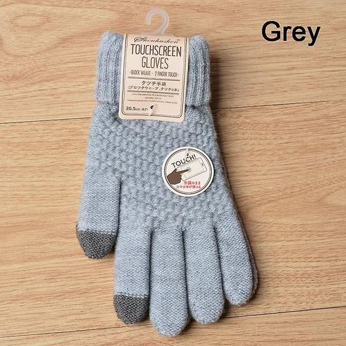 Gants Tricotés Hiver Chaud Épais Écran Tactile Gants De Fourrure Mitaines Solides Pour Téléphone Portable Tablette Pad Femmes Cachemire Laine Gant Taille Unique Nouveau Gris