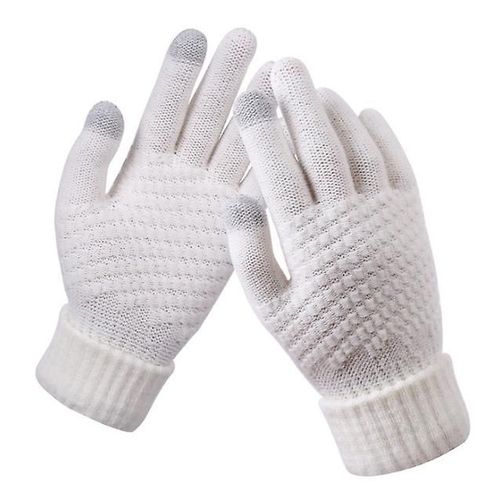 Gants D'hiver Chauds En Tricot De Laine Pour Femme - Utilisation Magique Solide - Gants Pour Écran Tactile - Gants En Tricot Extensible - Mitaines Eldiven - Taille Unique - Blanc