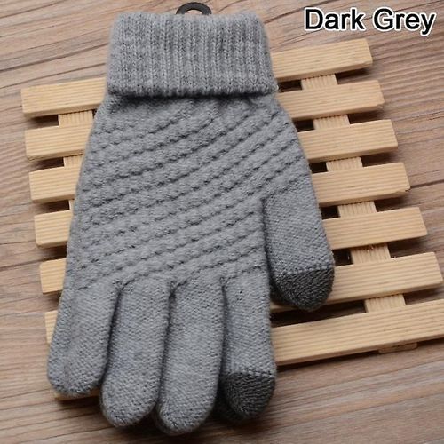 Gants Tricotés Hiver Chaud Épais Écran Tactile Gants De Fourrure Mitaines Solides Pour Téléphone Portable Tablette Pad Femmes Cachemire Laine Gant Taille Unique Nouveau Gris Foncé