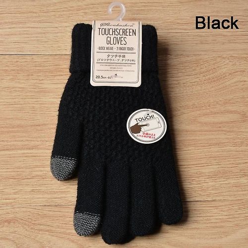 Gants Tricotés Hiver Chaud Épais Écran Tactile Gants De Fourrure Mitaines Solides Pour Téléphone Portable Tablette Pad Femmes Cachemire Laine Gant Taille Unique Nouveau Noir