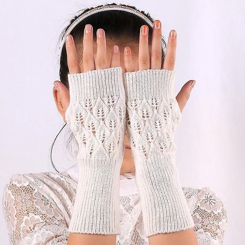 Gants Tricotés Sans Doigts Chauds D'hiver Pour Femmes, En Acrylique Extensible, Demi-Doigt, Bras, Crochet, Tricot, Fausses Filles, Gants Blancs