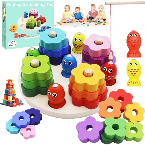 Jouets Montessori À Empiler Et De Tri Bebe 2 3 4 Ans Jouet D'activité Et De Développement,Jeux De Peche En Bois Pour Tout-Petits 1 2 3 Ans(A)