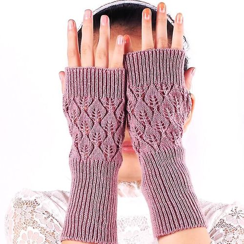 Gants Tricotés Sans Doigts Chauds D'hiver Pour Femmes, En Acrylique Extensible, Demi-Doigt, Bras, Crochet, Tricot, Fausses Filles, Mitaines, Rose Foncé